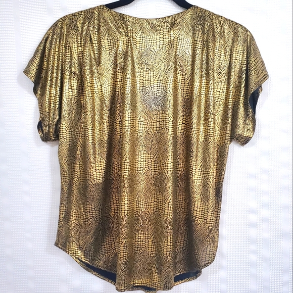 Laura Winston Tops - VINTAGE LAURA WINSTON Metallic Gold/Black Crocodile Print Top 1980s Size Medium